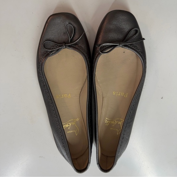 Christian Louboutin Ballerina Flats Black Leather Red Sole Bow Square Toe 34.5 - Picture 5 of 9